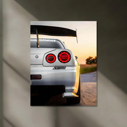 LED | 🏁 Nissan Skyline GT-R R34 Neon LED Metal Poster | JDM Legend Wall Art | Street Racer Glow Decor 03 - TURTLEWINGS