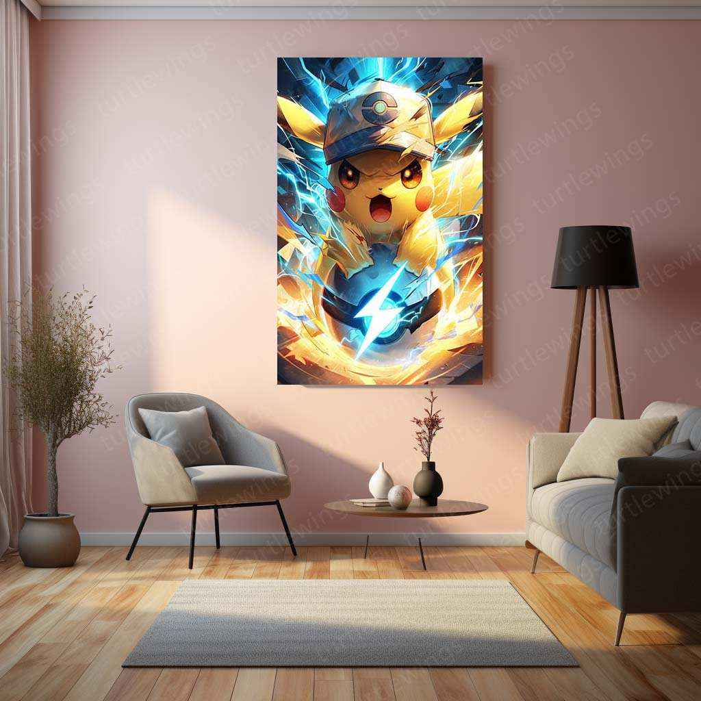 Pikachu Metal Poster – Iconic Electric Pokémon | Cute Pikachu Anime Wall Art - TURTLEWINGS
