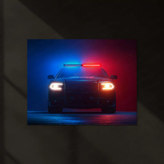 Police Vehicle PCR Lights Neon LED Metal Poster | Patrol Car Night Chase Edition | Law & Justice Wall Art - TURTLEWINGS