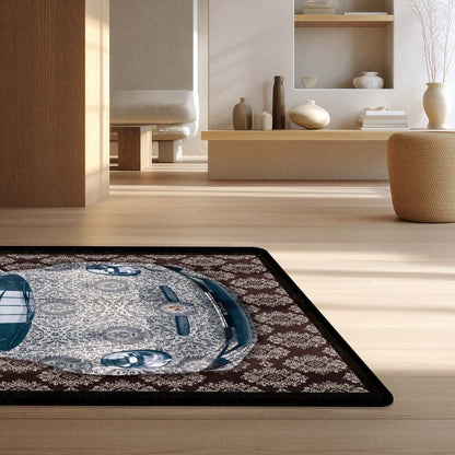 Porsche 911 Front View Floor Mat | Luxury Damask Persian Carpet Style Sports Car Flat Rug | Anti-Slip 3mm Absorbent Premium Car Design Mat