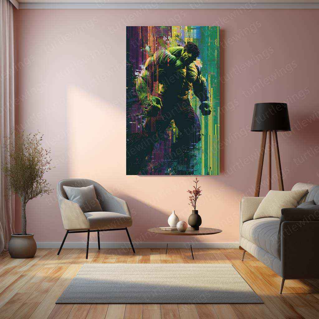 Hulk Barcode Glitch Metal Poster | Futuristic Digital Art | Marvel Superhero Wall Decor - TURTLEWINGS