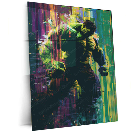Hulk Barcode Glitch Metal Poster | Futuristic Digital Art | Marvel Superhero Wall Decor - TURTLEWINGS