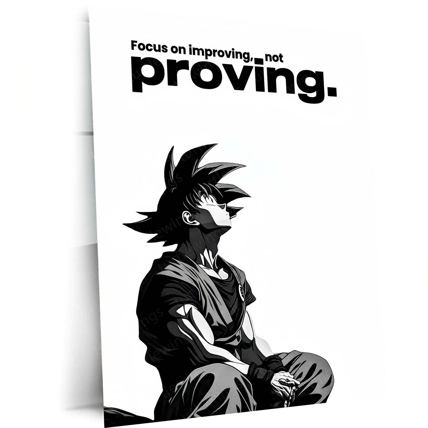 Anime Metal Poster | Goku – Improving Not Proving Metal Poster Anime Motivation Wall Art | Self Growth Mindset Metal Frame