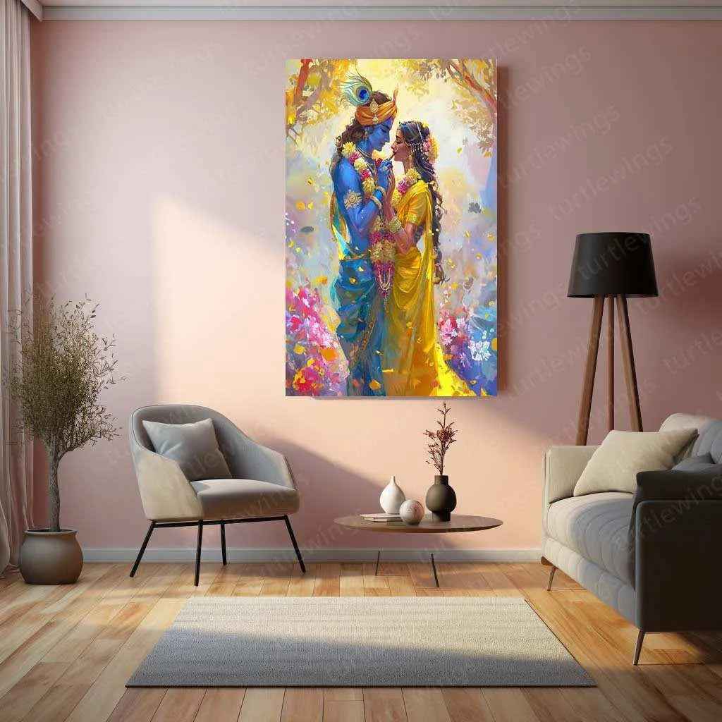 Radha Krishna Metal Poster – Divine Love in CGI | Sacred Radha Krishna Wall Art 2 - TURTLEWINGS