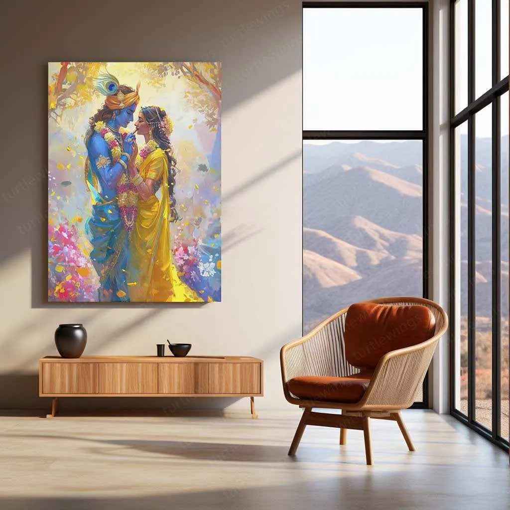 Radha Krishna Metal Poster – Divine Love in CGI | Sacred Radha Krishna Wall Art 2 - TURTLEWINGS