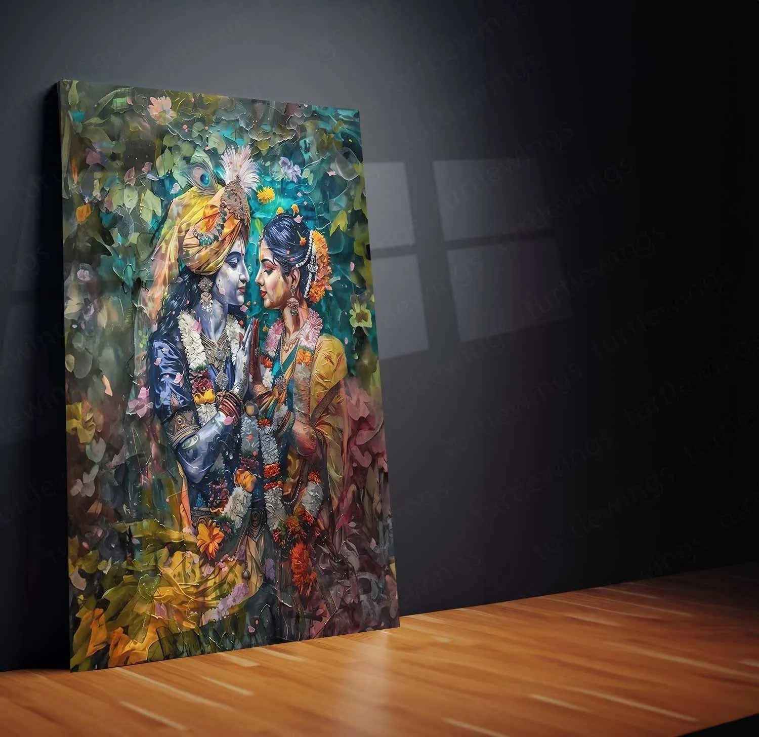 Radha Krishna Metal Poster | Divine Love Painting | Spiritual Wall Art - TURTLEWINGS