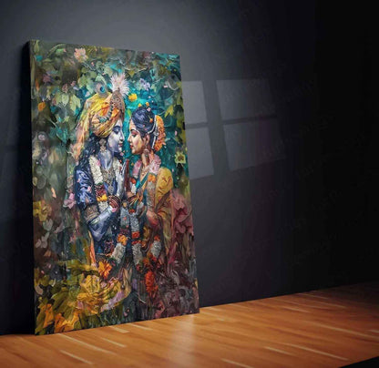 Radha Krishna Metal Poster | Divine Love Painting | Spiritual Wall Art - TURTLEWINGS