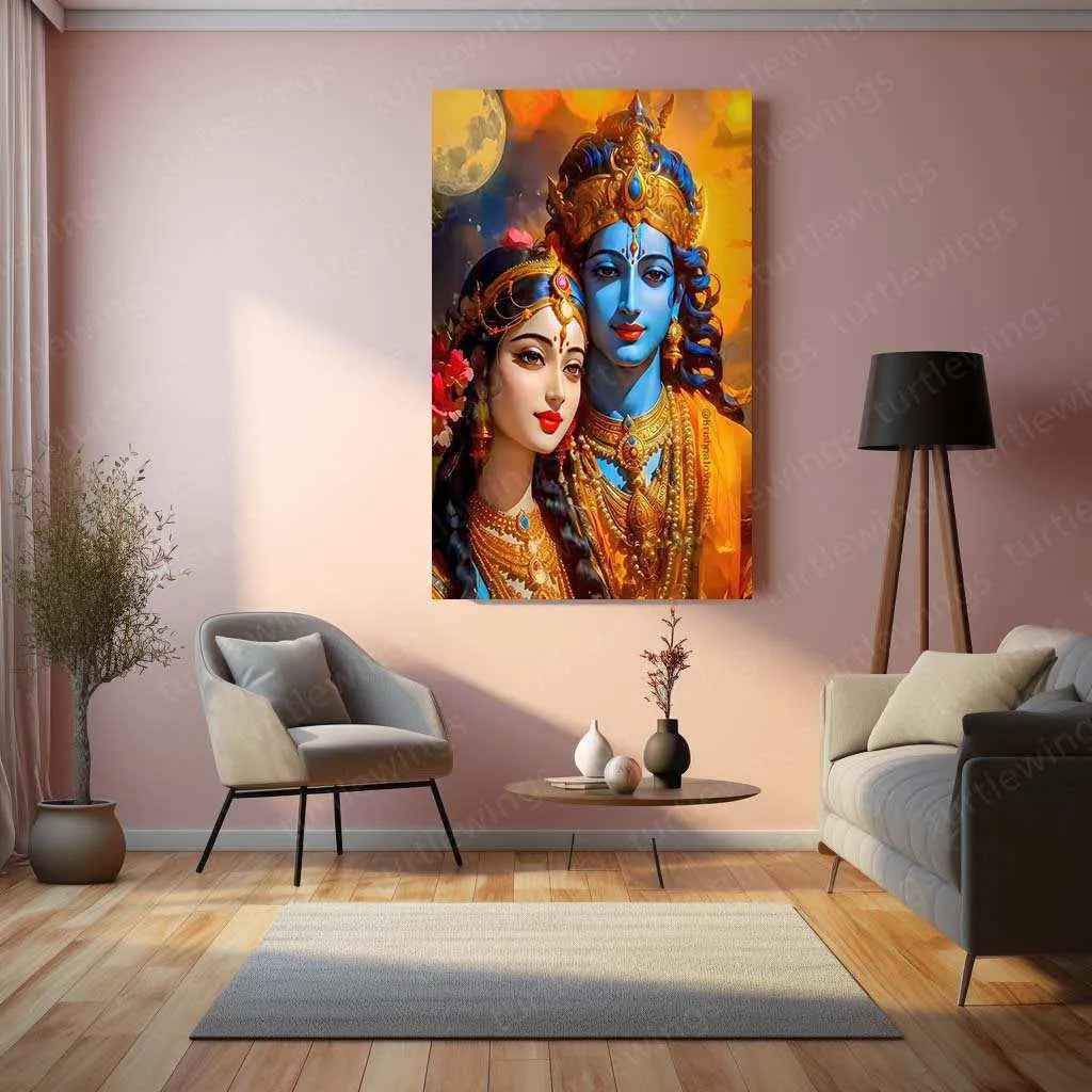 Radha Krishna Metal Poster | Divine Love Wall Art | Spiritual & Aesthetic Decor - TURTLEWINGS