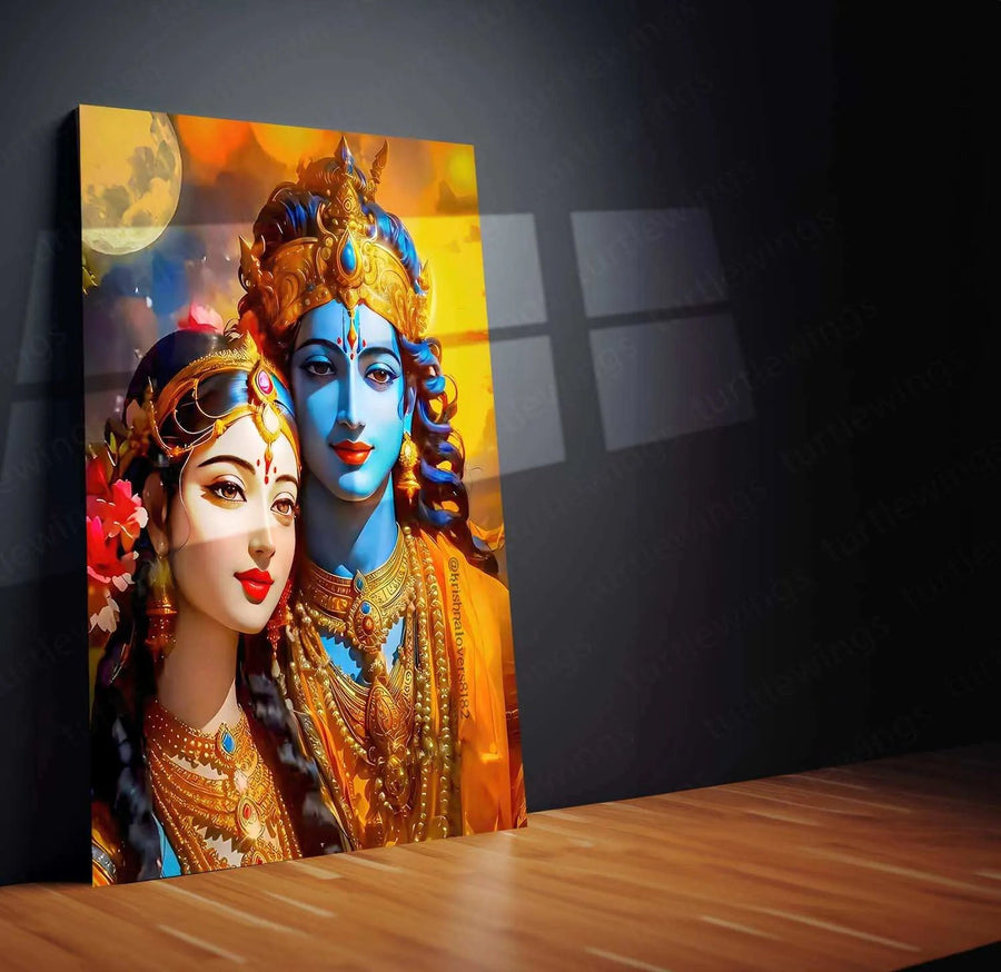Radha Krishna Metal Poster | Divine Love Wall Art | Spiritual & Aesthetic Decor