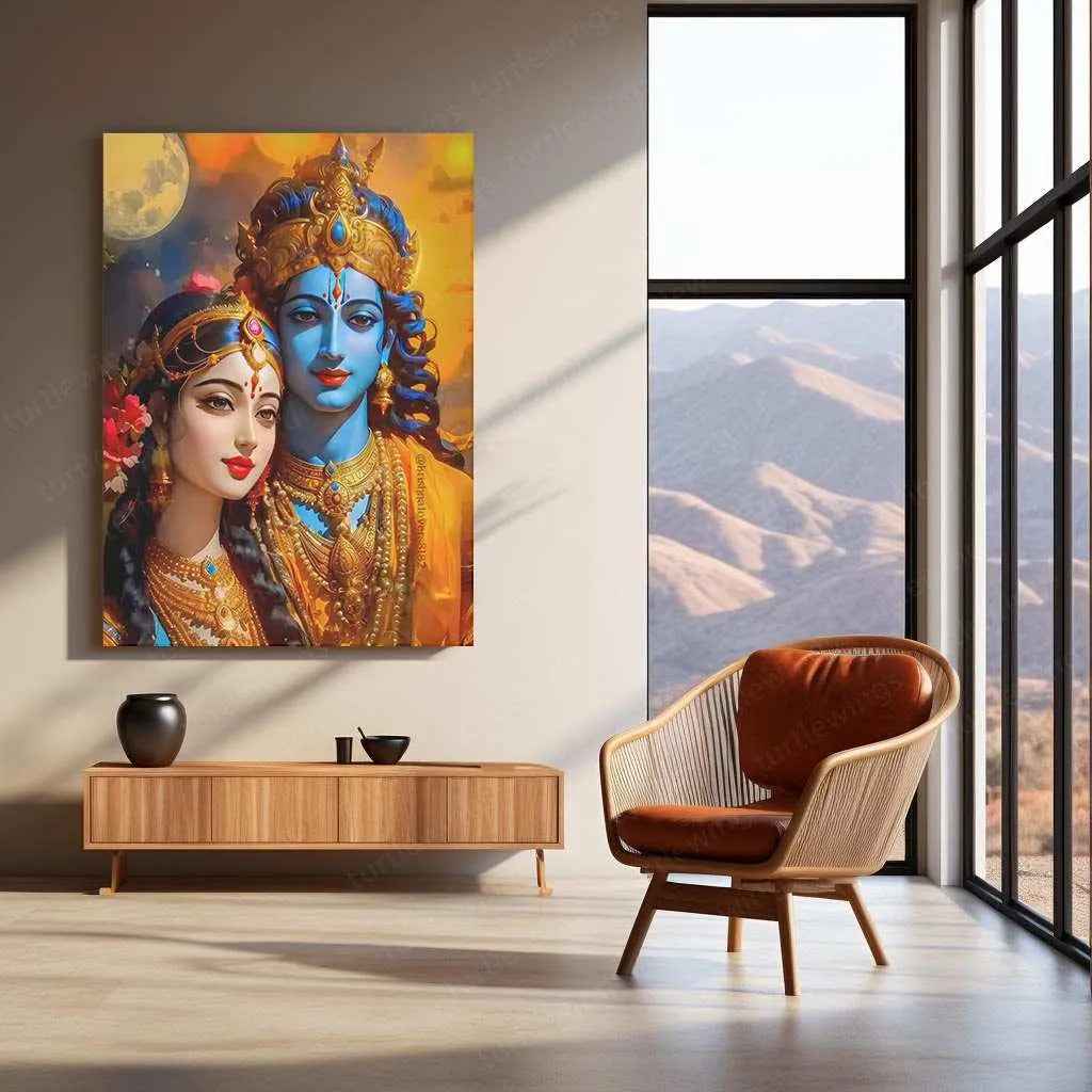 Radha Krishna Metal Poster | Divine Love Wall Art | Spiritual & Aesthetic Decor - TURTLEWINGS