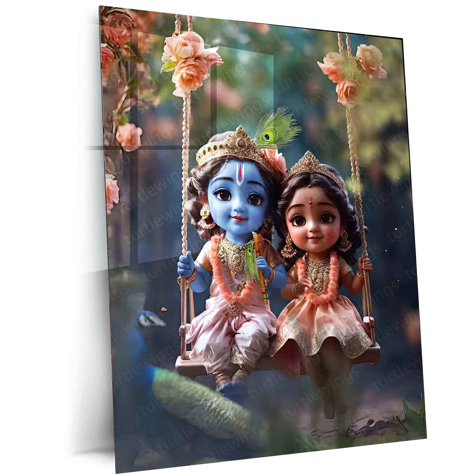 Radha Krishna Metal Poster | Divine Love Wall Art | Spiritual & Aesthetic Decor - TURTLEWINGS