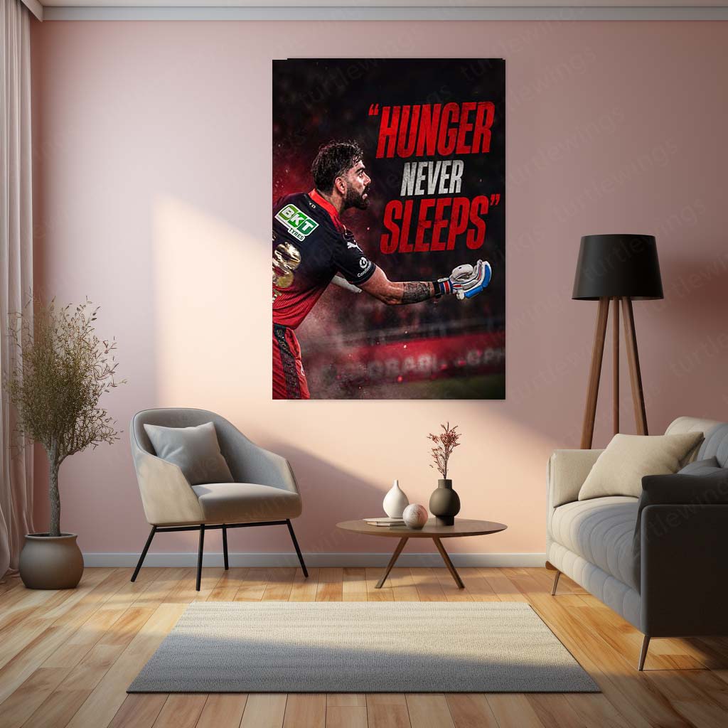 RCB virat Batting Celebration Metal Poster | IPL 2026 Cricket Champion Wall Art for Fans 04