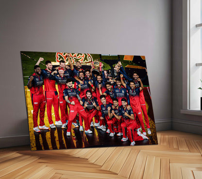 RCB Champion Celebration Metal Poster | IPL 2026 Trophy Winning Cricket Wall Art for Fans 01