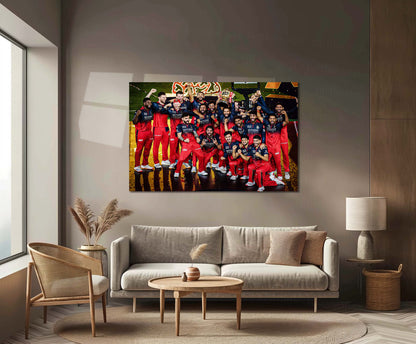 RCB Champion Celebration Metal Poster | IPL 2026 Trophy Winning Cricket Wall Art for Fans 01