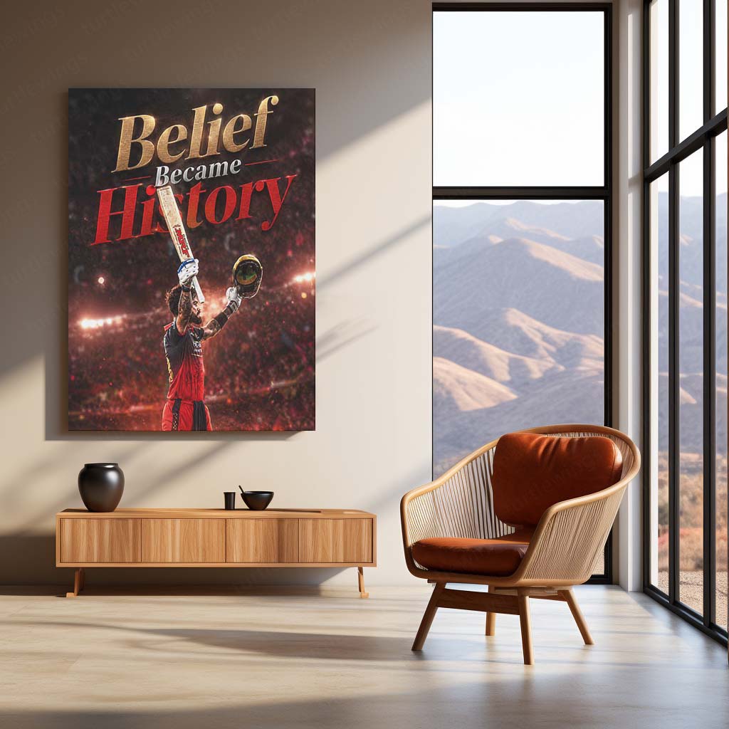 RCB virat Batting Celebration Metal Poster | IPL 2026 Cricket Champion Wall Art for Fans 05