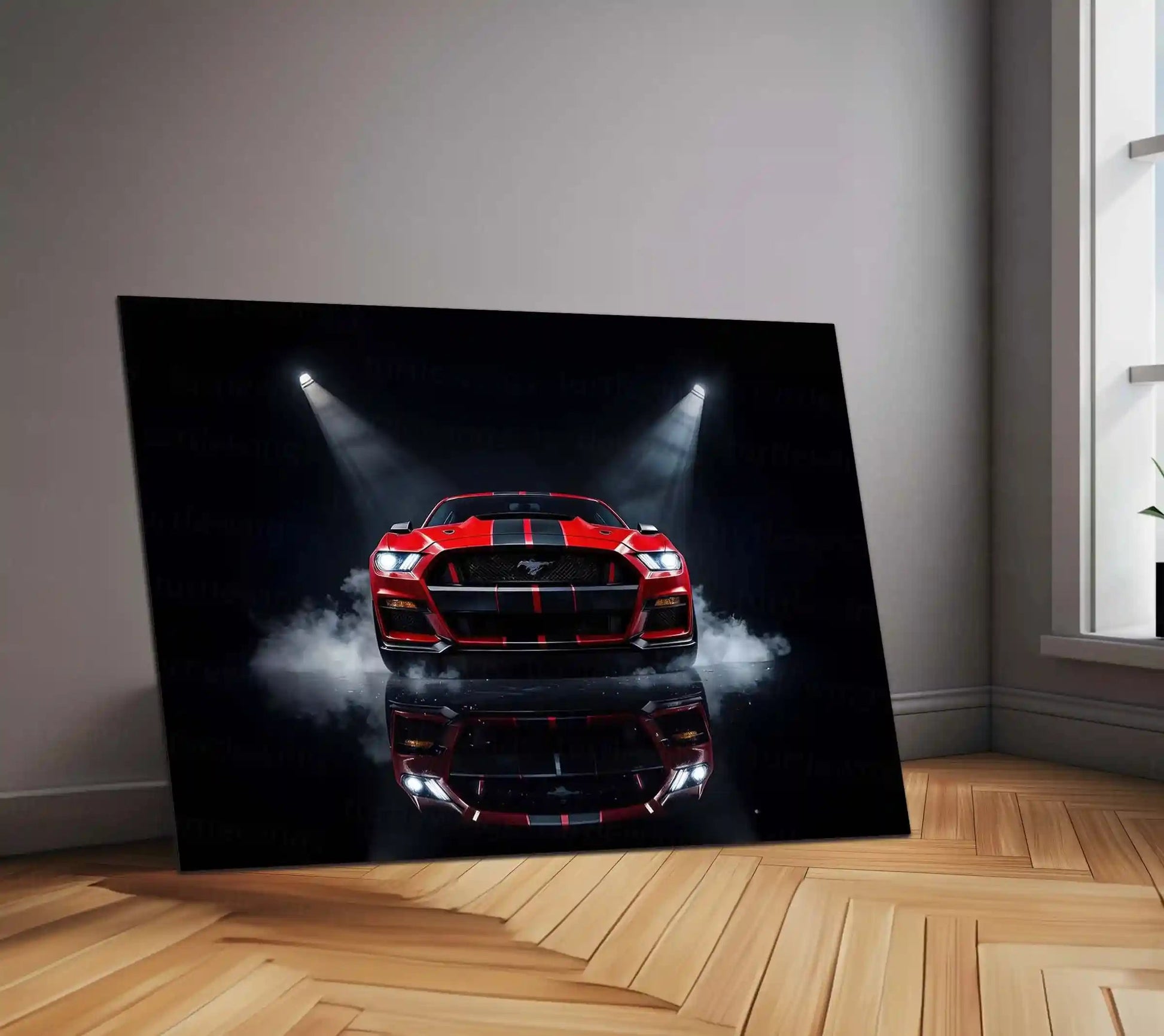 Red Ford Mustang Shelby | American Muscle Metal Frame | High-Performance Car Wall Art - TURTLEWINGS