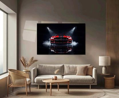 Red Ford Mustang Shelby | American Muscle Metal Frame | High-Performance Car Wall Art - TURTLEWINGS