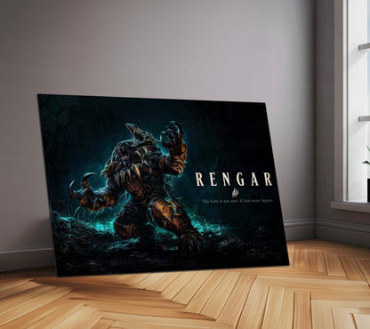 Game Metal Poster | Rengar – The Hunt Is Not Over Metal Poster League Inspired Wall Art | Predator Hunter Gaming Metal Frame