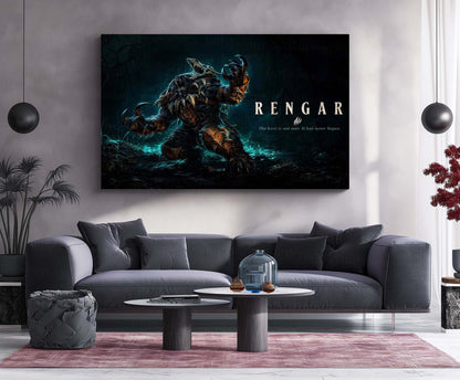 Game Metal Poster | Rengar – The Hunt Is Not Over Metal Poster League Inspired Wall Art | Predator Hunter Gaming Metal Frame