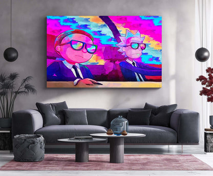 Rick and Morty Artwork – Metal Frame | Sci-Fi Cartoon Wall Art | Multiverse Madness Poster for Fans & Collectors - TURTLEWINGS