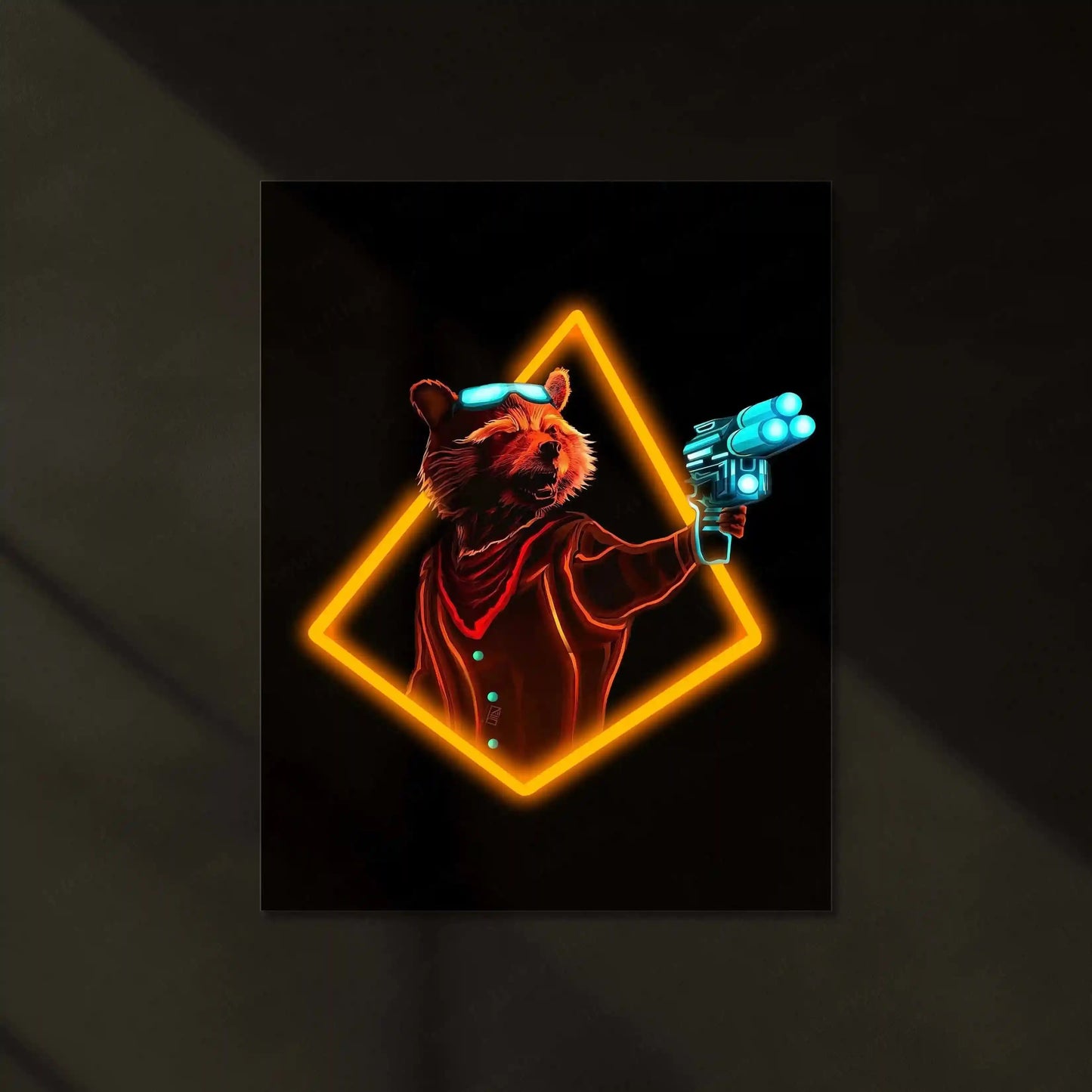 Rocket Raccoon Neon LED Metal Poster â Guardians of the Galaxy Wall Art - TURTLEWINGS