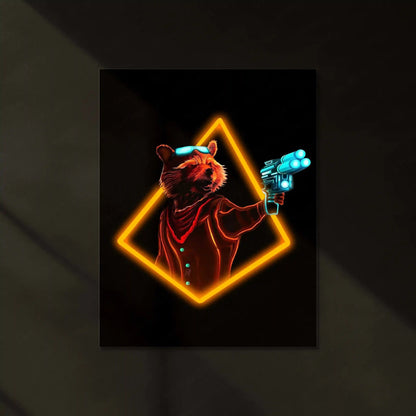 Rocket Raccoon Neon LED Metal Poster â Guardians of the Galaxy Wall Art - TURTLEWINGS