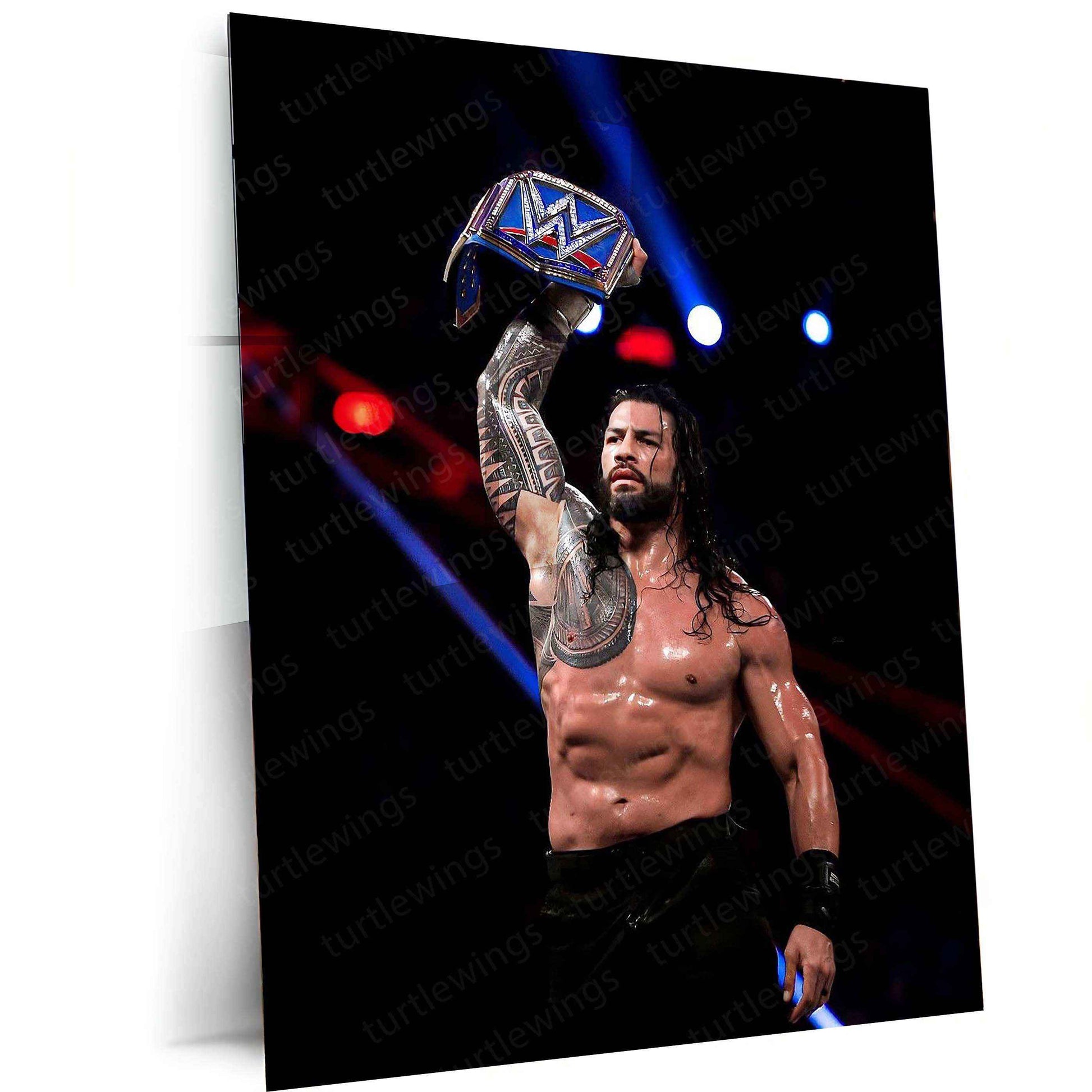 Roman Reigns Metal Poster | WWE Champion Portrait | Tribal Chief Wall Art - TURTLEWINGS