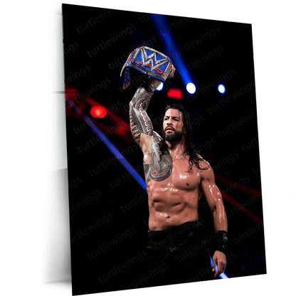 Roman Reigns Metal Poster | WWE Champion Portrait | Tribal Chief Wall Art - TURTLEWINGS