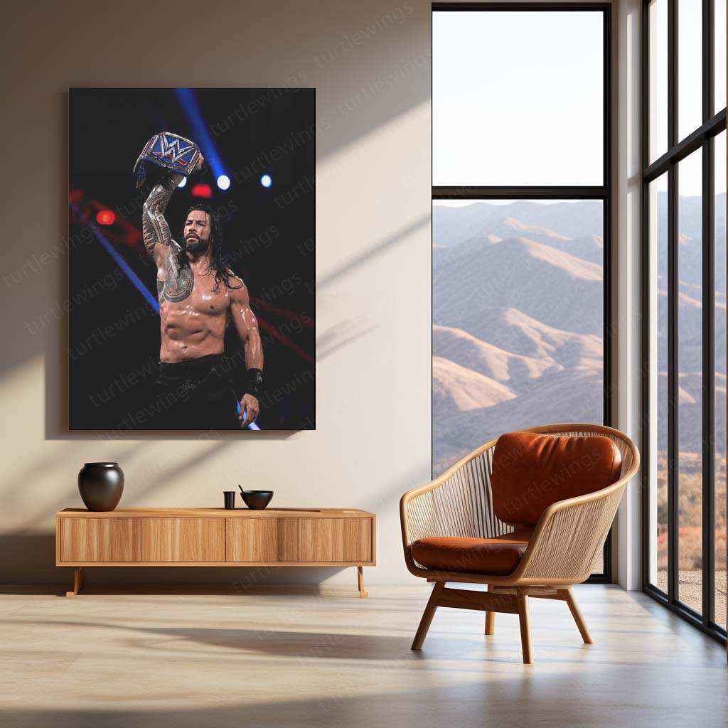 Roman Reigns Metal Poster | WWE Champion Portrait | Tribal Chief Wall Art - TURTLEWINGS