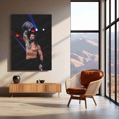 Roman Reigns Metal Poster | WWE Champion Portrait | Tribal Chief Wall Art - TURTLEWINGS