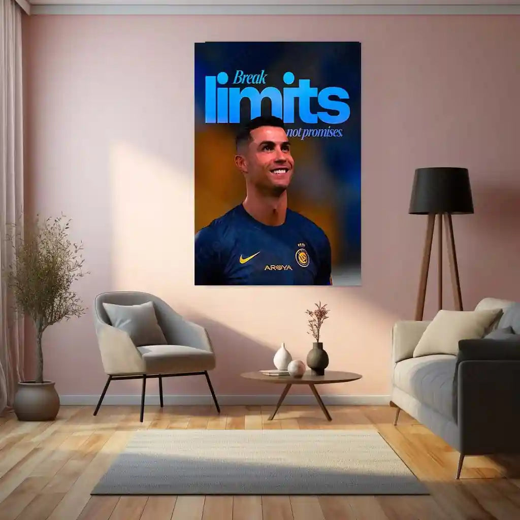 Quote Metal Poster | Cristiano Ronaldo – Break Limits, Not Promises Metal Frame Unstoppable Discipline, Commitment & Elite Standards Quote Wall Art | Champion Mentality Metal Poster - TURTLEWINGS 