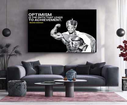Quote Metal Poster | Ronnie Coleman Quote Metal Poster | “Optimism Is the Faith That Leads to Achievement” | Bodybuilding Wall Art