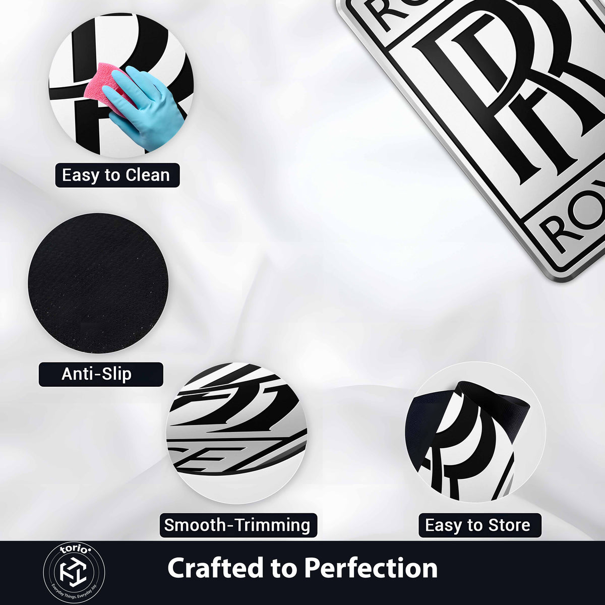Rolls-Royce Luxury Logo Floor Mat (3 mm Thick) | Premium Rolls-Royce Cut-Out Flat Rug for Bedroom, Office, Garage & Supercar Decor