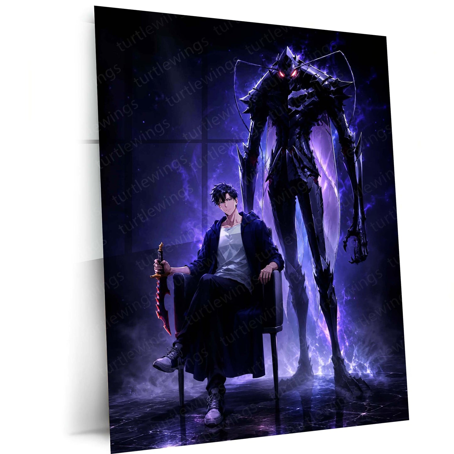 Anime Metal Poster | Sung Jin-Woo – Shadow Monarch Metal Poster Solo Leveling Inspired Wall Art | Dark Power Anime Metal Frame