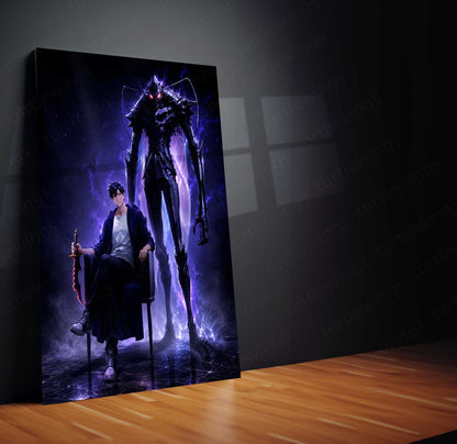 Anime Metal Poster | Sung Jin-Woo – Shadow Monarch Metal Poster Solo Leveling Inspired Wall Art | Dark Power Anime Metal Frame