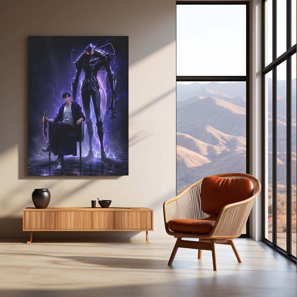 Anime Metal Poster | Sung Jin-Woo – Shadow Monarch Metal Poster Solo Leveling Inspired Wall Art | Dark Power Anime Metal Frame