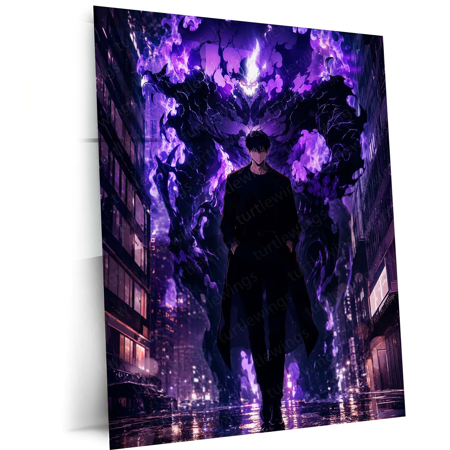 Anime Metal Poster | Sung Jin-Woo – Shadow Monarch Metal Poster Solo Leveling Inspired Wall Art | Dark Power Anime Metal Frame 01