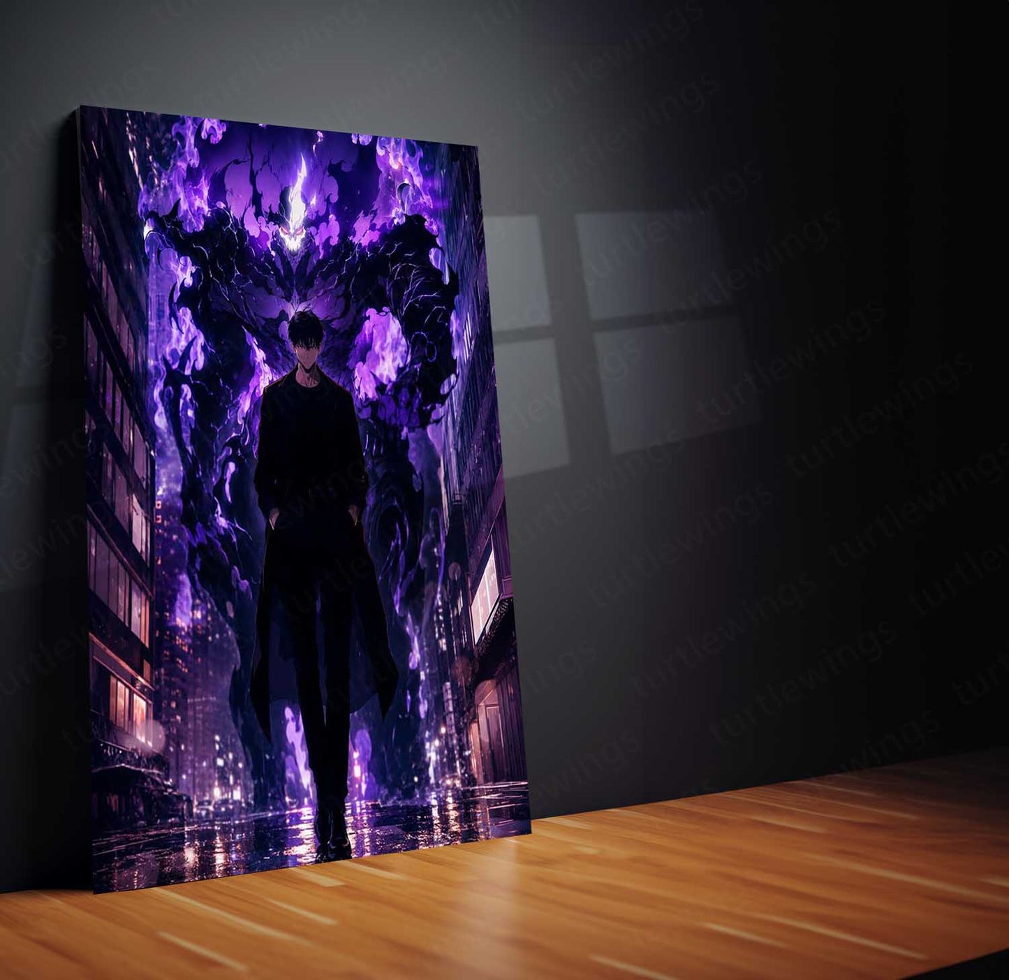 Anime Metal Poster | Sung Jin-Woo – Shadow Monarch Metal Poster Solo Leveling Inspired Wall Art | Dark Power Anime Metal Frame 01