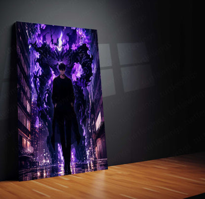 Anime Metal Poster | Sung Jin-Woo – Shadow Monarch Metal Poster Solo Leveling Inspired Wall Art | Dark Power Anime Metal Frame 01