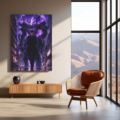 Anime Metal Poster | Sung Jin-Woo – Shadow Monarch Metal Poster Solo Leveling Inspired Wall Art | Dark Power Anime Metal Frame 01