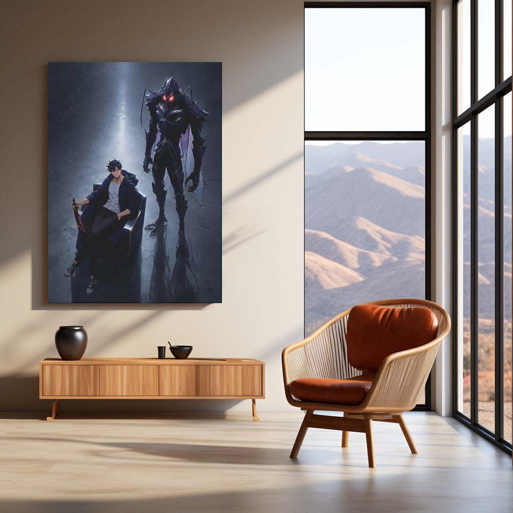 Anime Metal Poster | Sung Jin-Woo – Shadow Monarch Metal Poster Solo Leveling Inspired Wall Art | Dark Power Anime Metal Frame 02