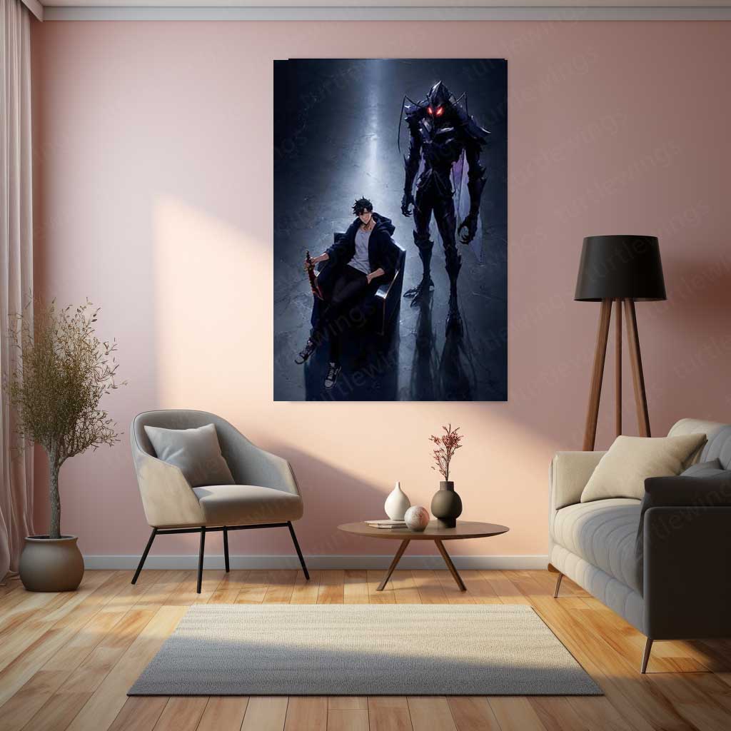 Anime Metal Poster | Sung Jin-Woo – Shadow Monarch Metal Poster Solo Leveling Inspired Wall Art | Dark Power Anime Metal Frame 02