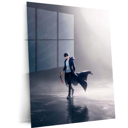 Anime Metal Poster | Sung Jin-Woo – Shadow Monarch Metal Poster Solo Leveling Inspired Wall Art | Dark Power Anime Metal Frame 03