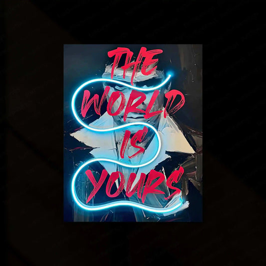 Scarface "The World Is Yours" Neon LED Metal Poster â Iconic Gangster Movie Wall Art - TURTLEWINGS