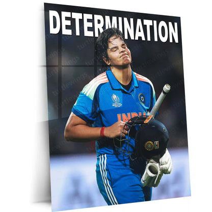 Shafali Verma – Determination | ICC Women’s World Cup 2025 Edition | Motivational Cricket Metal Frame Poster - TURTLEWINGS