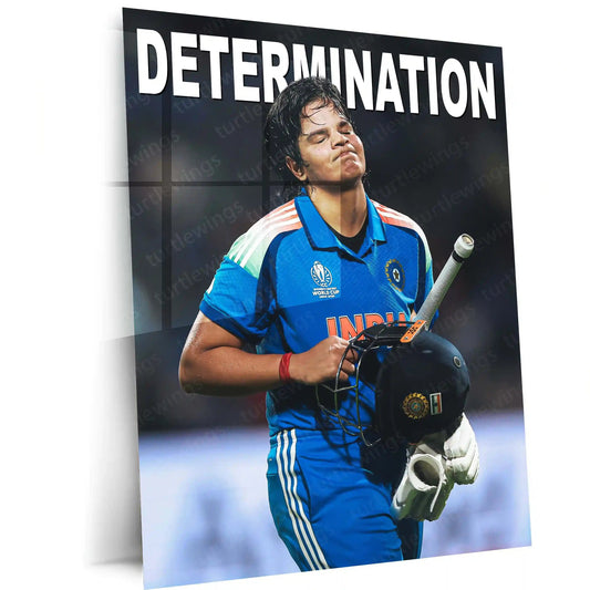 Shafali Verma – Determination | ICC Women’s World Cup 2025 Edition | Motivational Cricket Metal Frame Poster - TURTLEWINGS