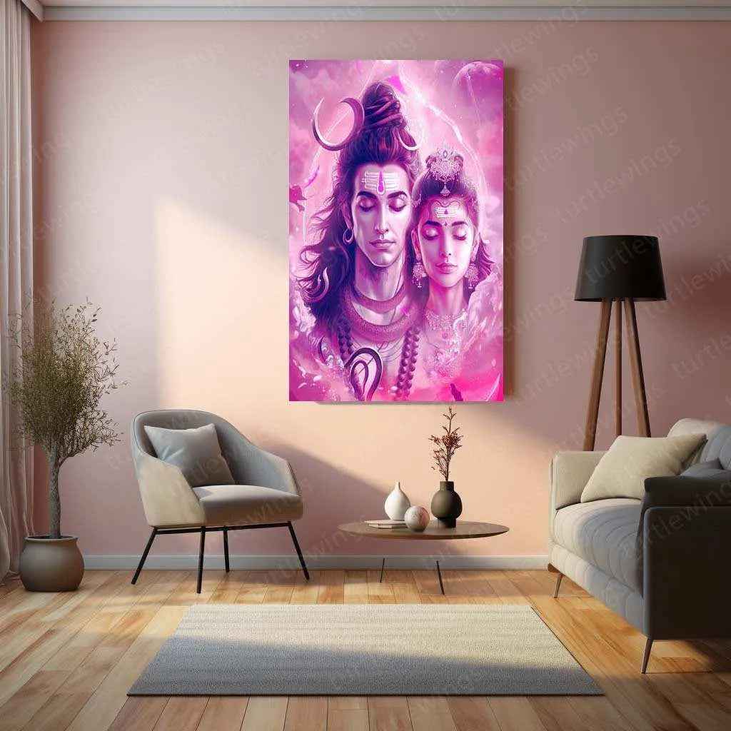 Shiva Parvati Metal Poster – Divine Couple | Spiritual Hindu Wall Art - TURTLEWINGS