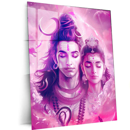 Shiva Parvati Metal Poster – Divine Couple | Spiritual Hindu Wall Art - TURTLEWINGS