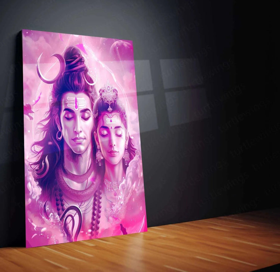 Shiva Parvati Metal Poster – Divine Couple | Spiritual Hindu Wall Art
