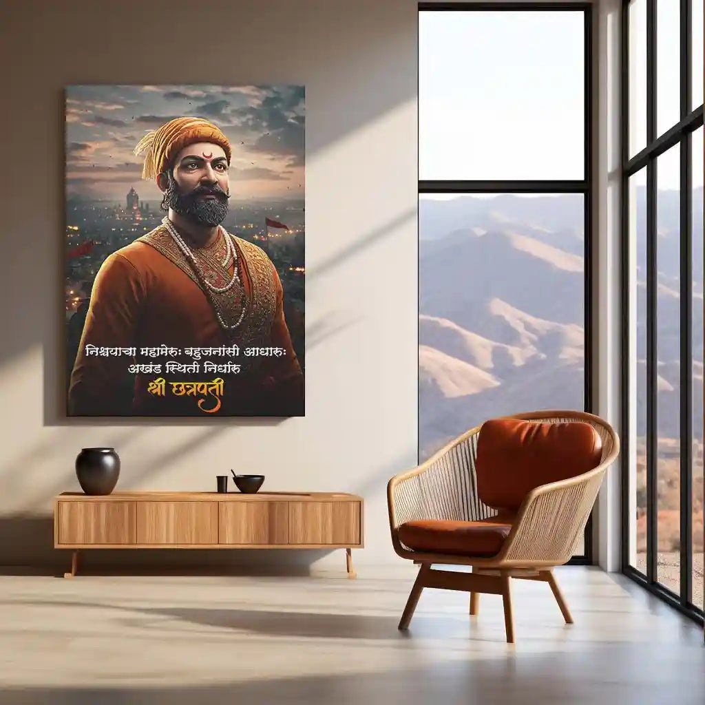 Chhatrapati Shivaji Maharaj Metal Frame | Warrior King Wall Art | Metal Frame 05 - TURTLEWINGS